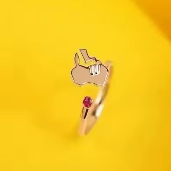 585 Rose Gold Over Sterling Silver Pokemon Pikachu Wrap Around Tail Open Ring - Picture 2 of 3